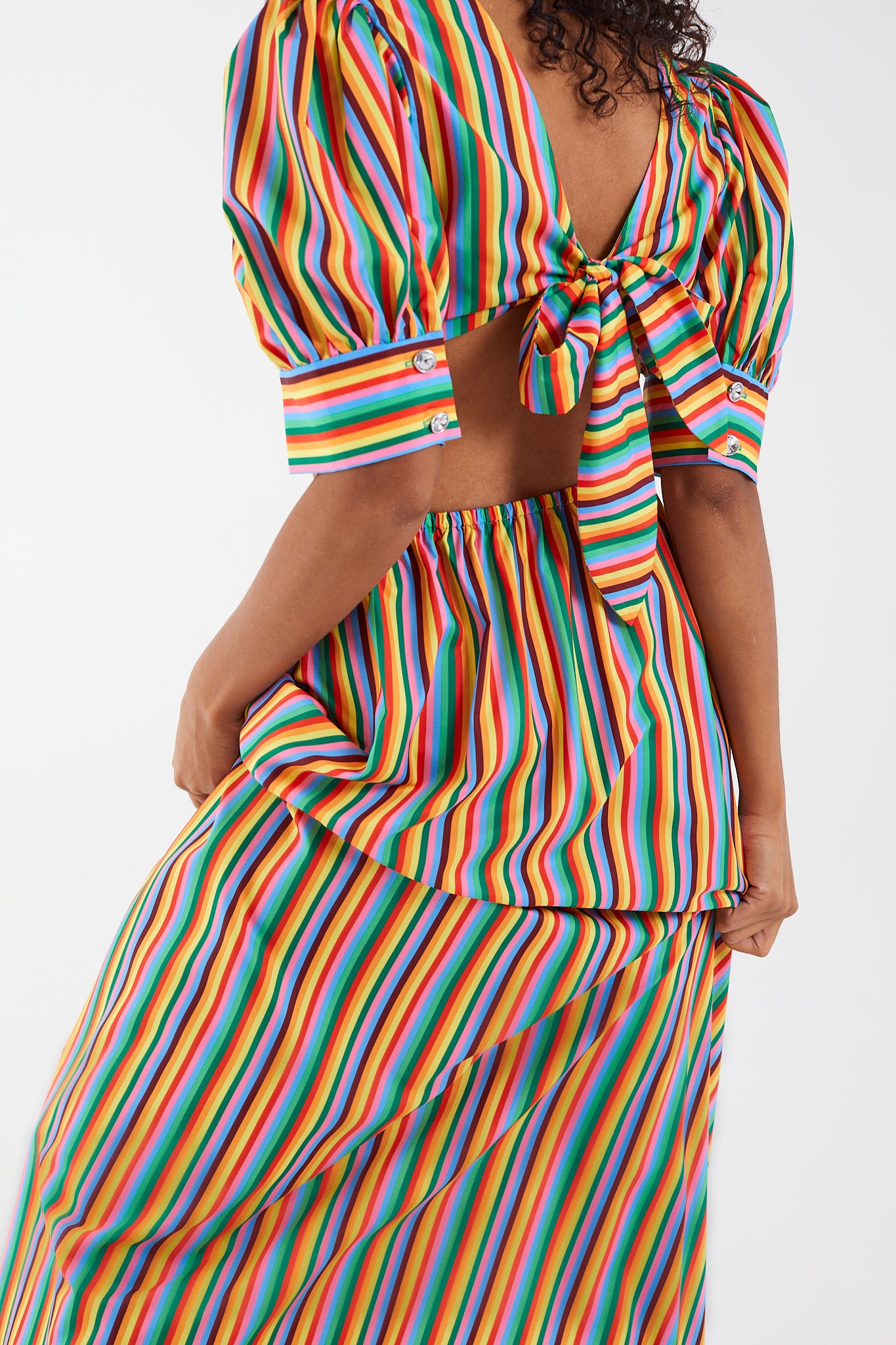 Rainbow Stripe Cut Out Maxi Dress