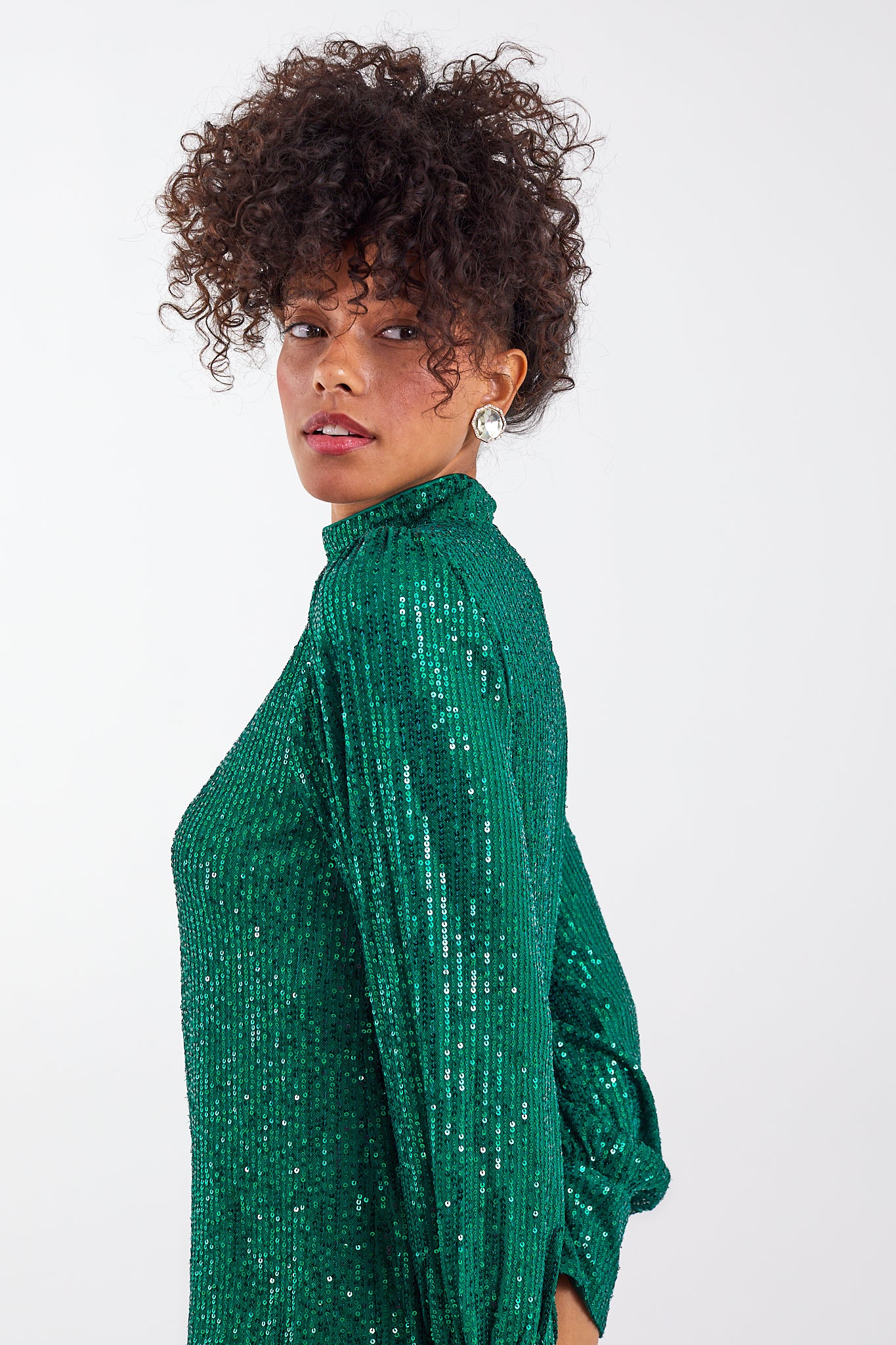 Emerald Green Sequin Top Womens Clothing