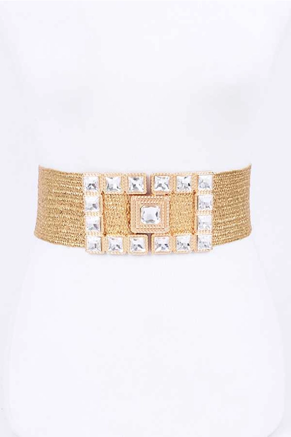 Gold Metallic Elastic Embellished Belt for Women