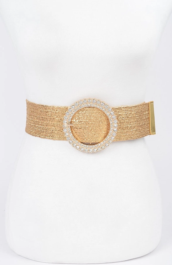 Gold Metallic Elastic Embellished Belt Womens Accessories 