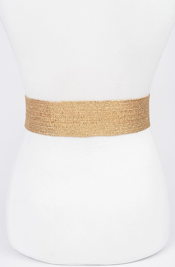 Gold Metallic Elastic Embellished Belt Womens Accessories 