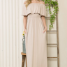 Knit Stretch Ruffle Off Shoulder Maxi Sundress Dress for special occasions in  nude