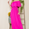 Knit Stretch Ruffle Off Shoulder Maxi Sundress Dress for special occasions in pink