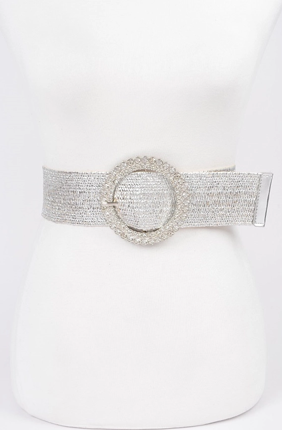 Silver Metallic Elastic Embellished Belt Accessories for Women