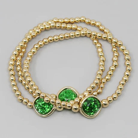 Emerald Gold Beaded Stretch Bracelet Womens bracelets