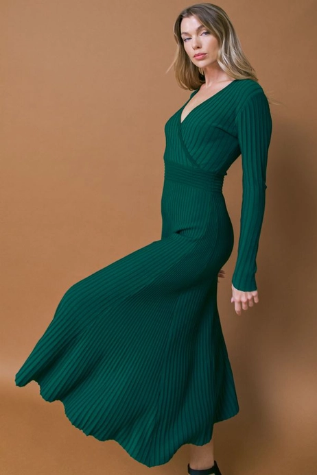 Green Ribbed Knit Sweater Dress womens clothing store on sale