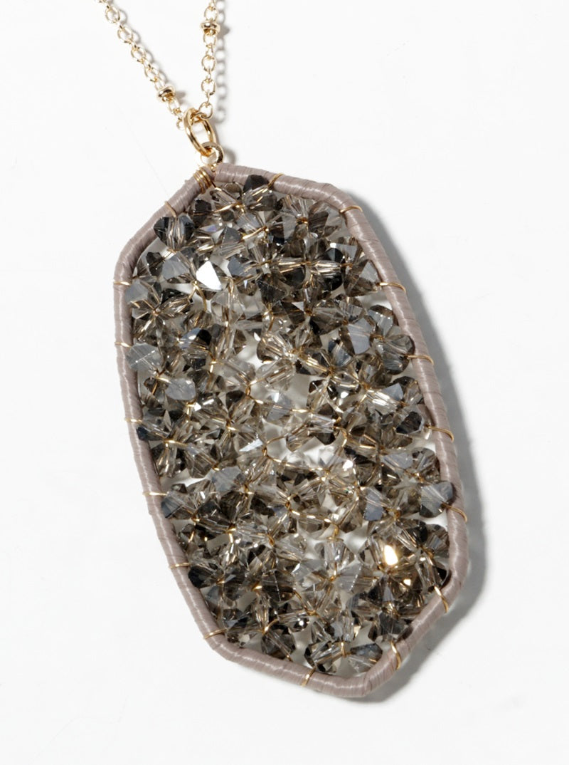 Glass Bead Long Pendant Necklace