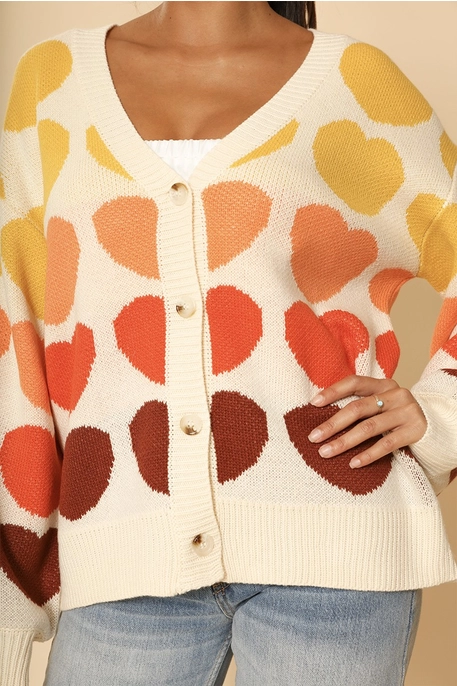 Womens Multi Color Heart Print Cardigan