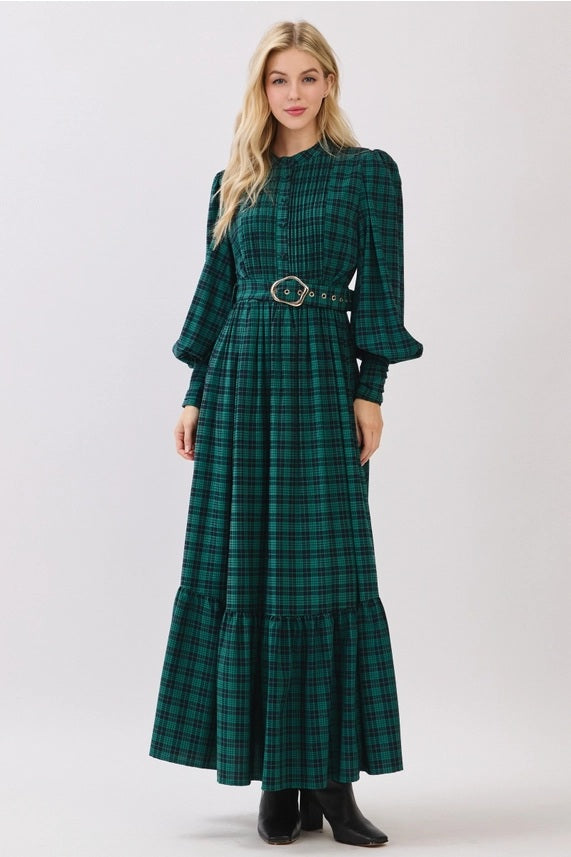 Green Plaid Button Down Maxi Dress Green Plaid Button Down Maxi Dress
