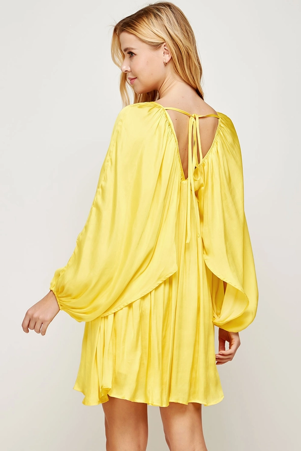 Bight Yellow Flowy Long Sleeve Mini Dress for Women