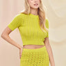 Weezie D fit and flare crochet knit skirt set in Kiwi Green is a beautiful stretch knit that is sure to bring life to your summer. Look chic and sexy on vacation, daytime outing or any of your upcoming summer parties.