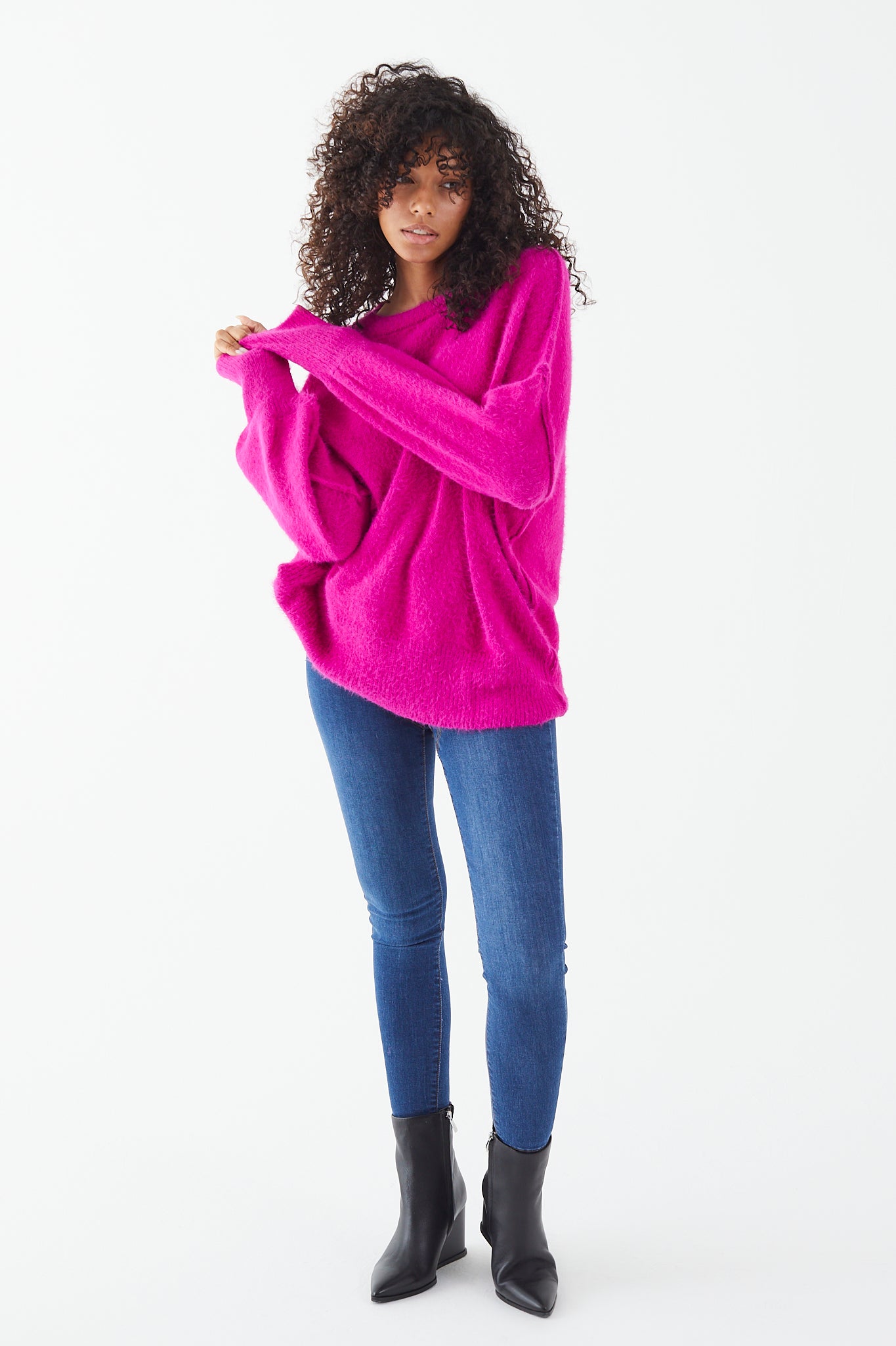 Pink Fuzzy Knit Oversized Sweater womens clothing