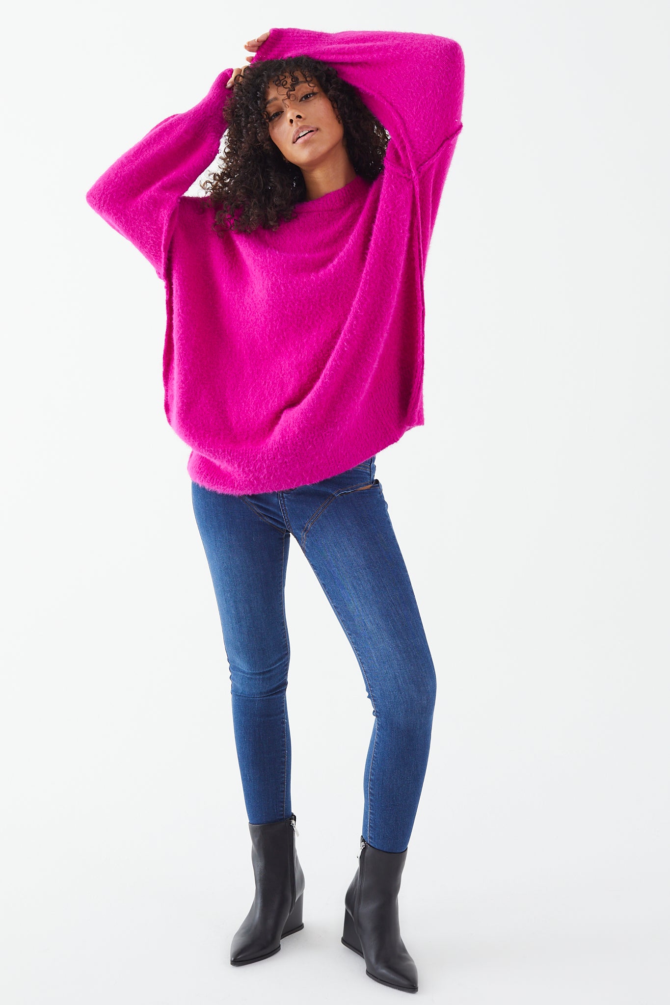 Pink Fuzzy Knit Oversized Sweater womens clothing