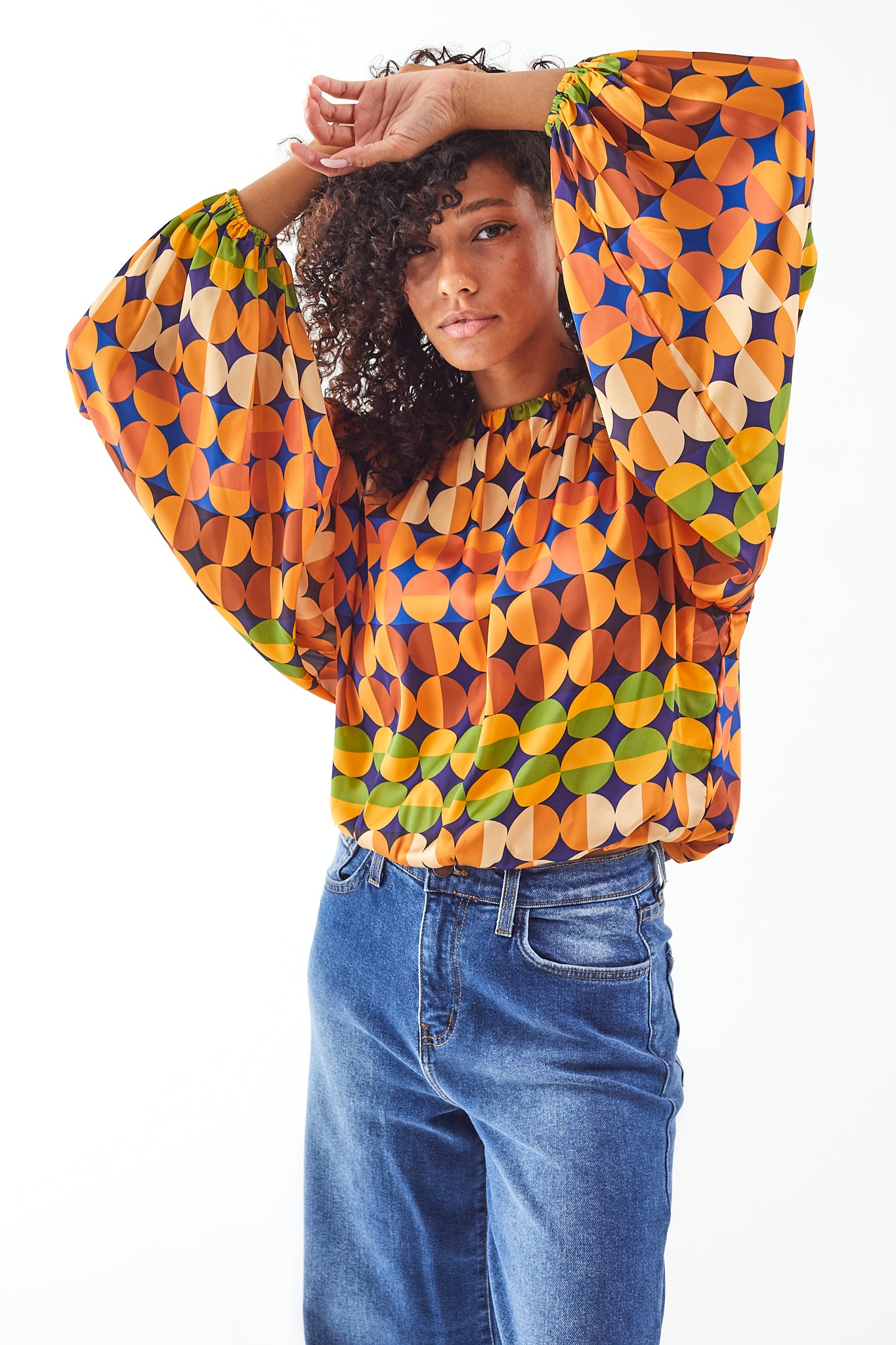 orange print Printed Up in Geometric Top blouse womens clothing