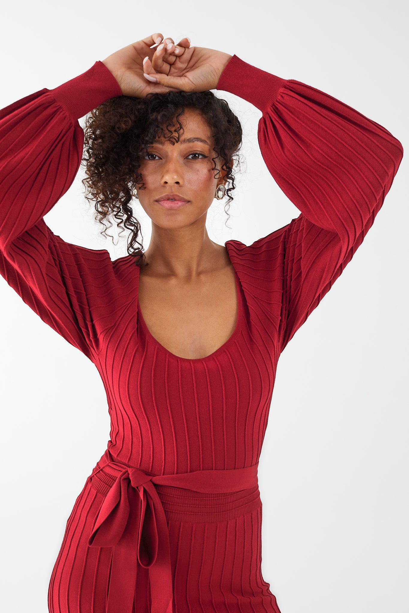 Balloon Sleeve Knit Sweater Dress Small / Carmine Red by Weezie D. Balloon Sleeve Knit Sweater Dress Small / Carmine Red by Weezie D.