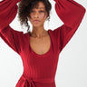 Burgundy Red Balloon Sleeve Knit Sweater Dress Womens Clothing Store