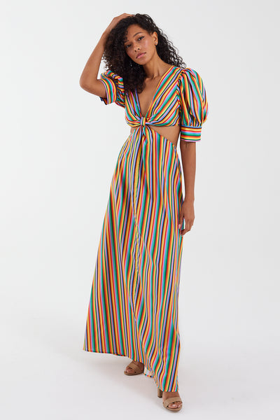 Rainbow Stripe Cut Out Maxi Dress Large / Rainbow Stripe by Weezie D