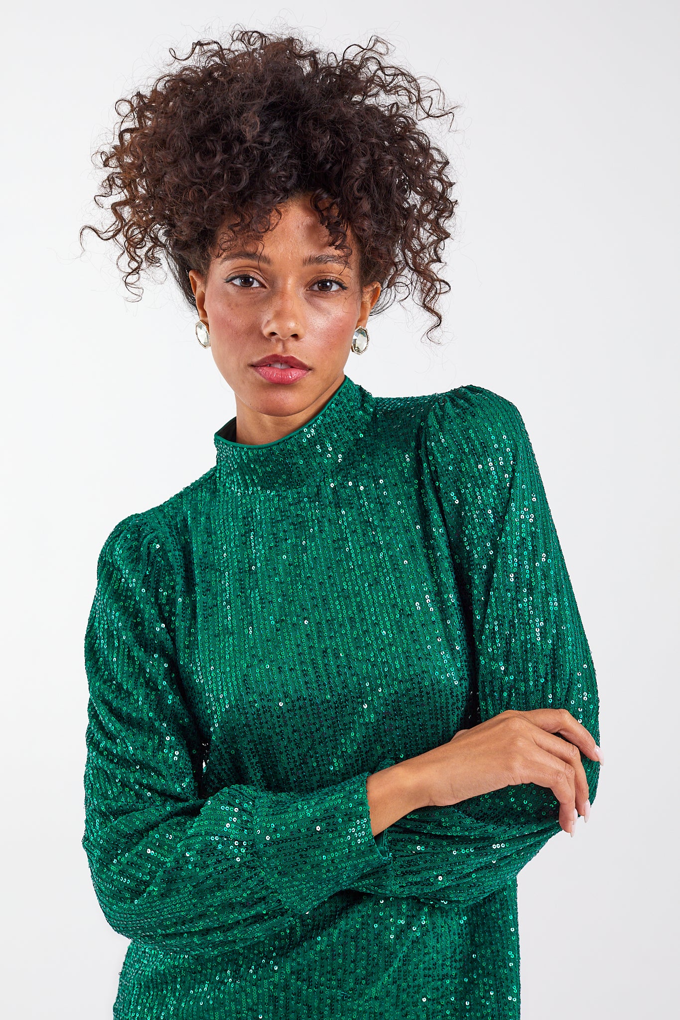Emerald Green Sequin Top Womens Clothing