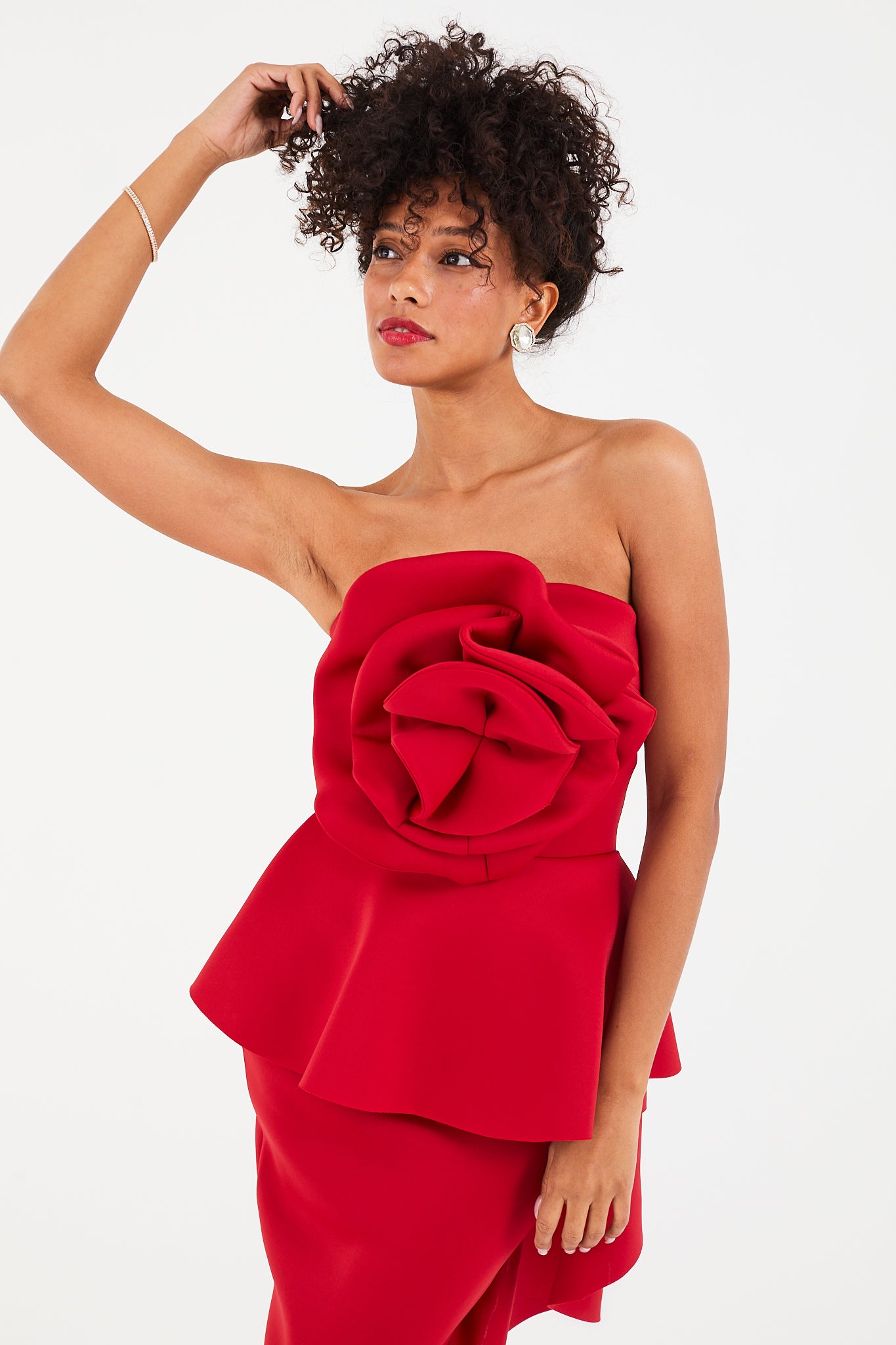 Candy Red Strapless Scuba Dress
