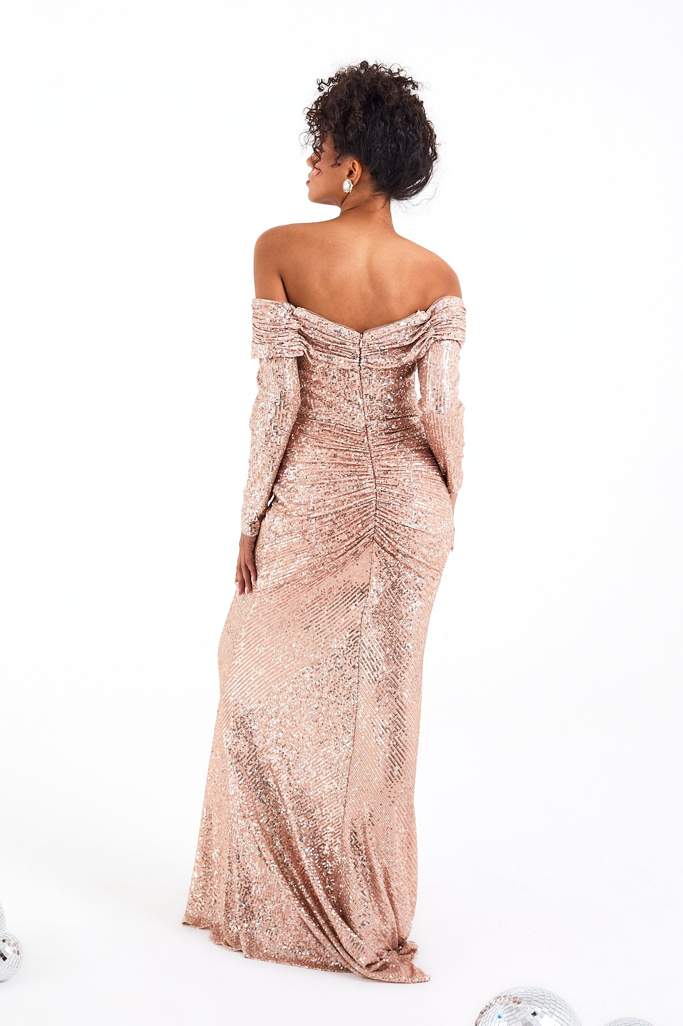 Rose Gold Sequin Off The Shoulder Gown Dresses for women