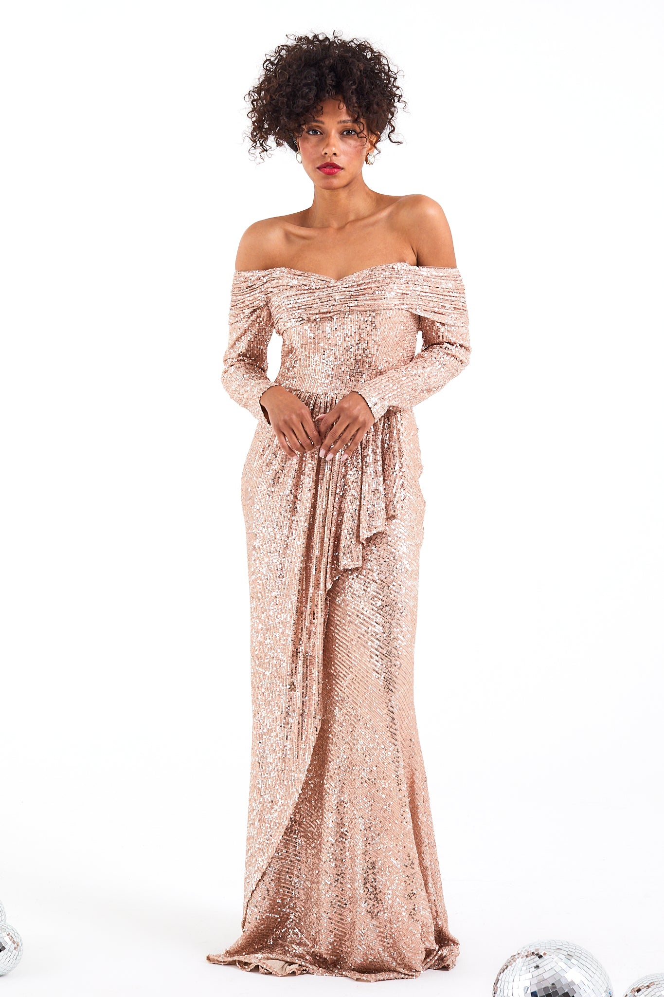 Rose Gold Sequin Off The Shoulder Gown Dresses for women