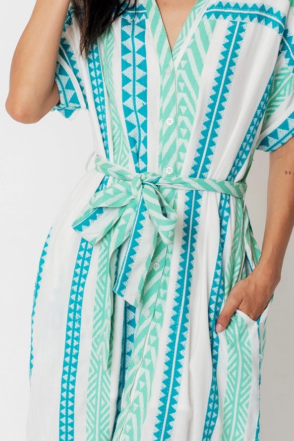 Capri Blue Jacquard Midi Shirt Dress Sundress 