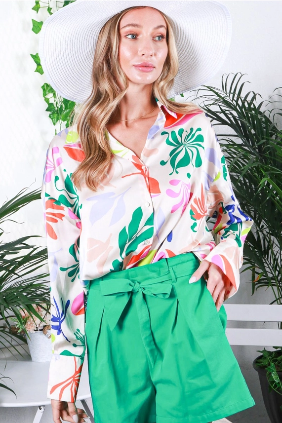 Floral Tropical Printed Long Sleeve Blouse for women