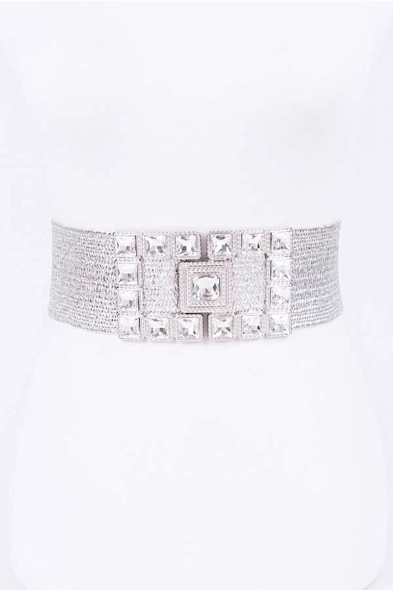 Silver Metallic Elastic Embellished Belt