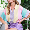 Pastel Colorful Stripe Button Up Blouse for Women