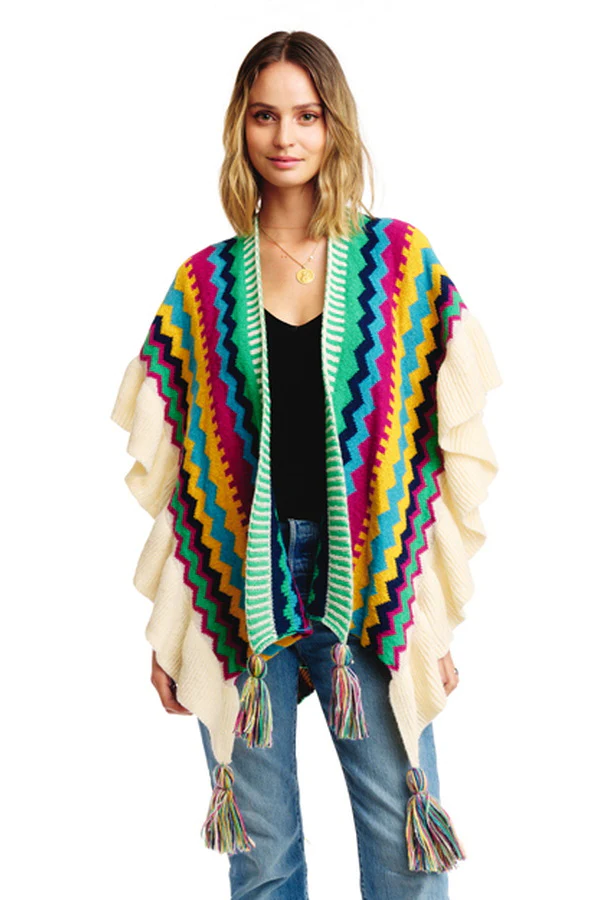 Colorful Knit Ruffled Kimono Shawl scarf womens clothing store