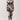 Front view of abstract print ruched V-neck midi dress with long sleeves, draped waist and front slit in neutral tones