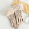 Crystal Accent Faux Fur Gloves
