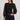 Front view of black 3D floral sleeve rib knit sweater