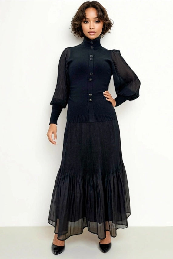 Black Knit Sweater With Chiffon Sleeves Black Knit Sweater With Chiffon Sleeves