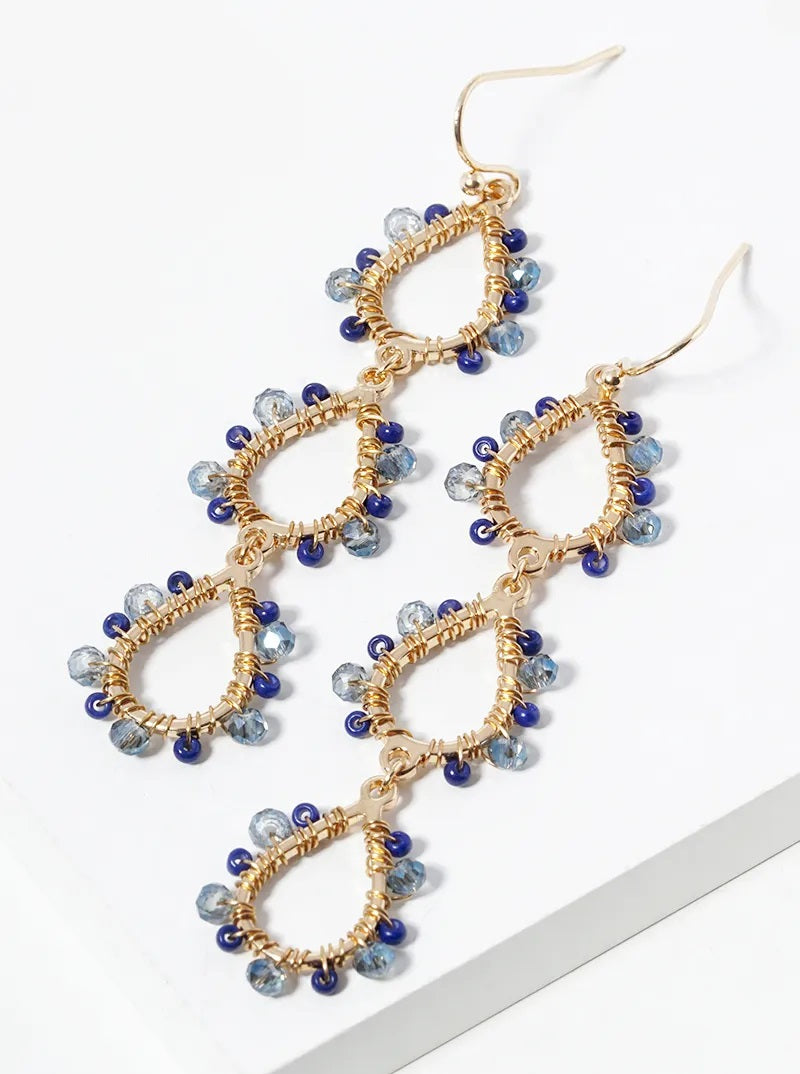 Blue Glass Bead Dangling Earrings womens jewelry