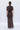 Back view of chocolate brown ruched mesh maxi dress with gathered ruching