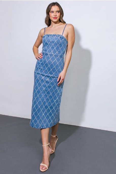 Embellished Midi Denim Dress for women