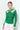 Front view of emerald twist front stretch knit top with gold hardware