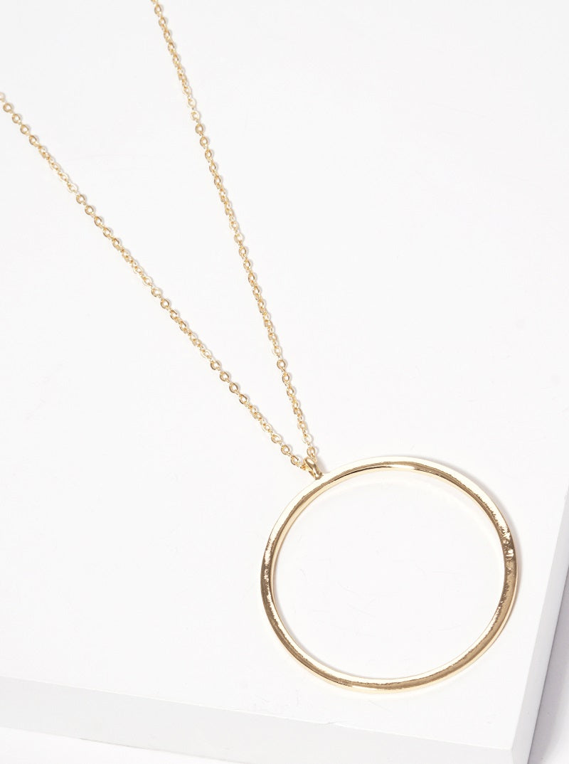 Gold Circle Pendant Long Necklace