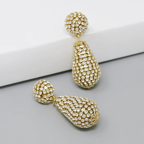 Pave Gold Teardrop Earrings womens jewelry