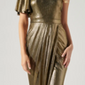 Maxi Liquid Gold One Shoulder Gown Womens Dress