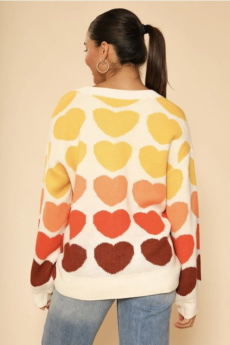 Womens Multi Color Heart Print Cardigan