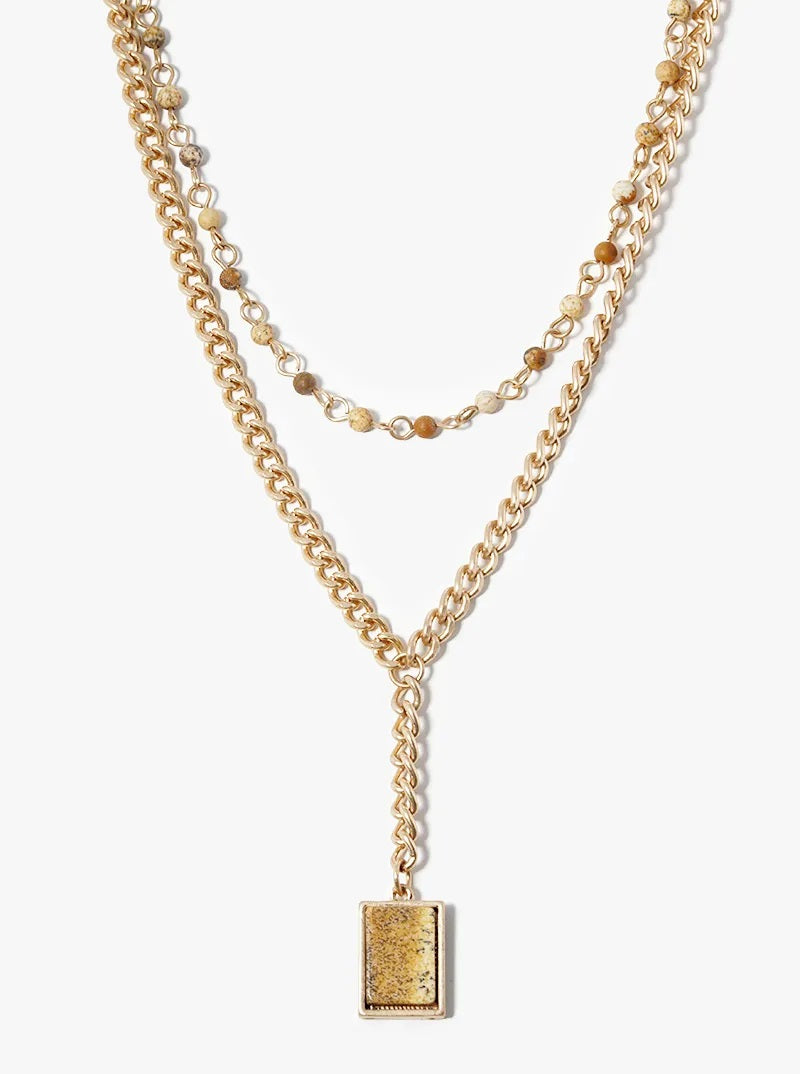 Semi Precious Pendant Layered Necklace