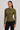 Olive green ruched mesh long sleeve top with draped front