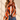 Orange abstract foil print lightweight scarf with brown and cream wave pattern styled around a woman's neck