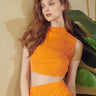 Weezie D. Tangerine Orange Slinky Skirt Set is a perfect vacation outfit or wear to those special occasion events. Great stretch and fits so perfectly on most. Slay your summer time style. 
