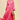 Pink satin balloon sleeve maxi gown front view