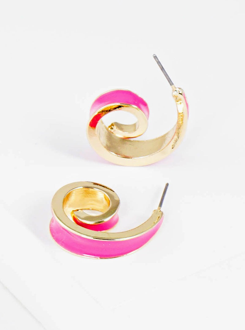 Pink Enamel Spiral Earrings