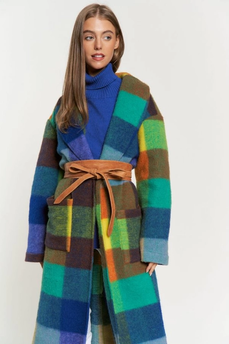 Fuzzy Belted Colorful Coat ladies clothing