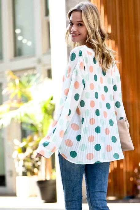Peach and Green Polka Dot Top Blouse for women